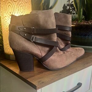 Torrid Brown Ankle Booties with Stacked Heel and Almond Toe
